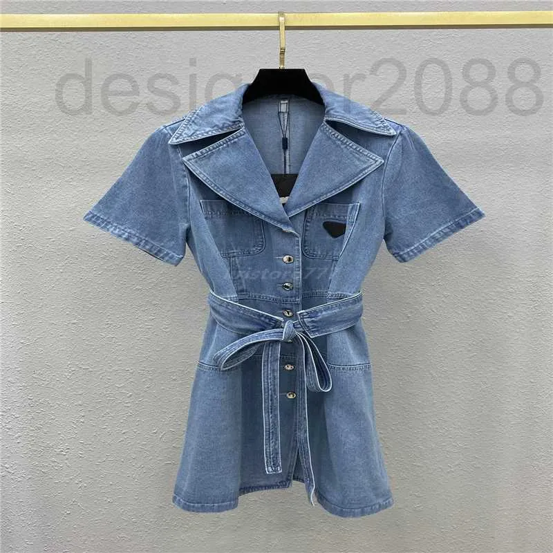 Runway Jurken Designer vrouwen zomer denim jurk magere jurken met letterpatroon vrouwelijke milan runway designer shirt met korte mouwen tee kleding EX8O