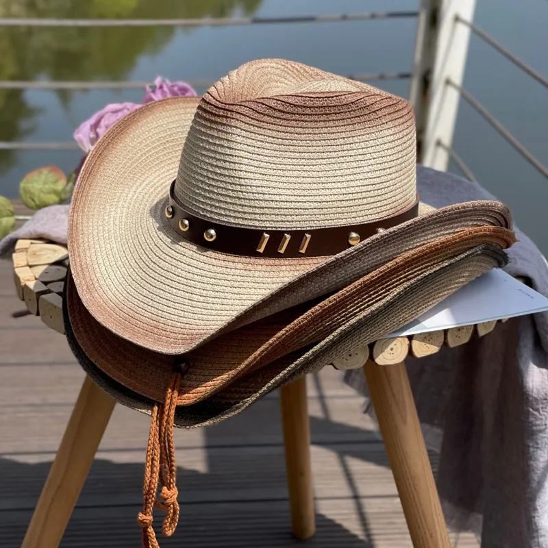 Gradient Jazz Farmers Hat Straw Wide Brim Bucket Hat For Men And