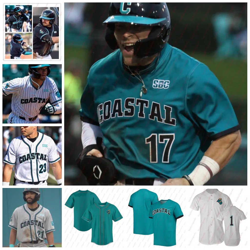 Custom Coastal Carolina Chanticleers Baseball Jersey Jacob Morrison Darin Horn Bryce Shaffer Matthew Potok Levi Huesman Elk naamnummer