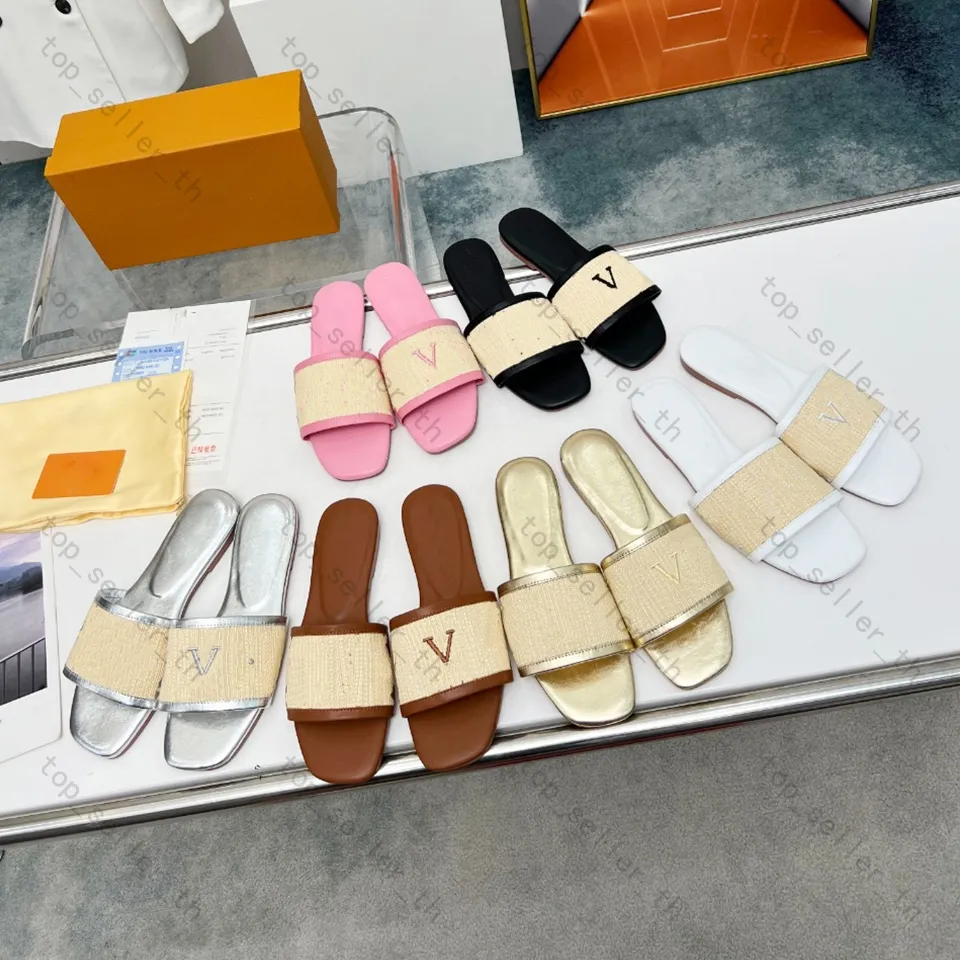 Sandales De Paille Pour Femmes, Pantoufles Mules, Diapositives