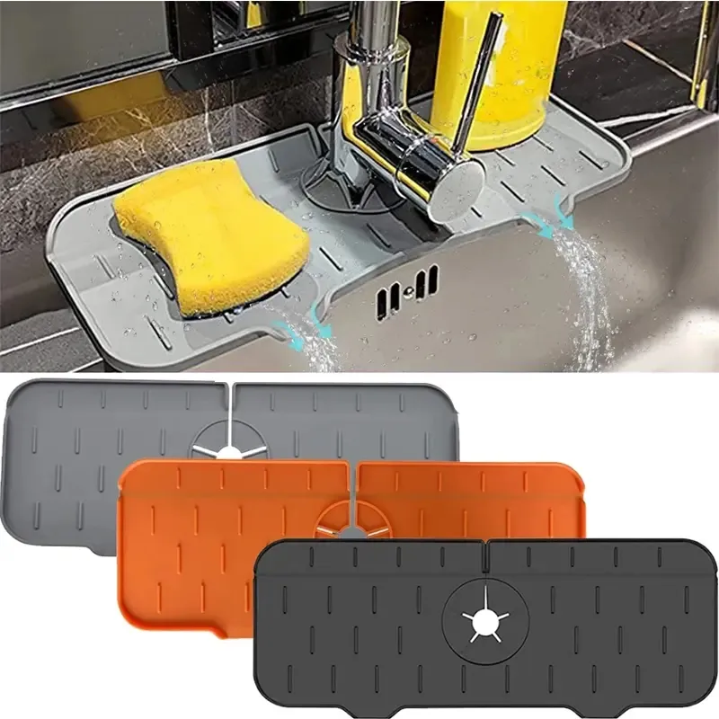 New Kitchen Silicone Faucet Absorbent Mat Sink Splash Catcher Countertop  Protector Mat Draining Pad for Bathroom Kitchen Gadgets