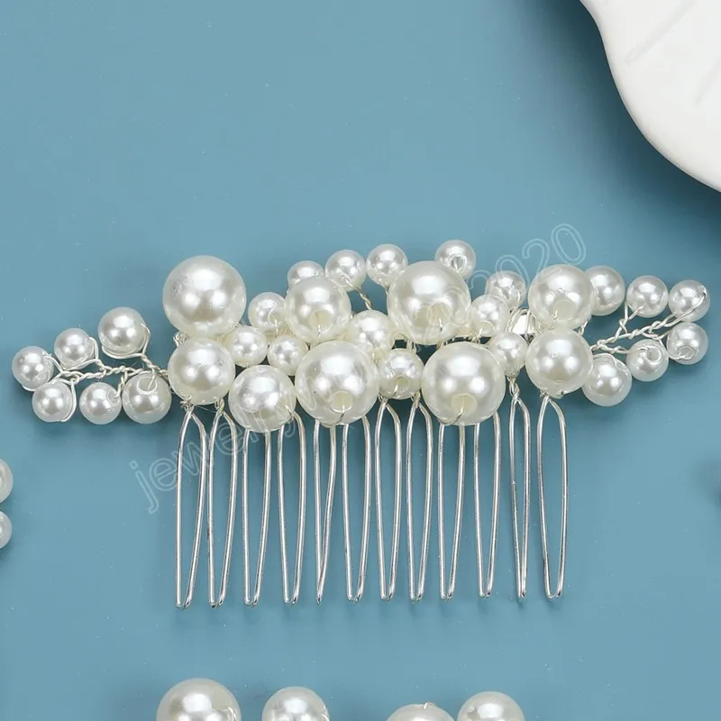 Pearls Hair Comb Tiaras Handmade Pearl Hair Accessories for Women Wedding Bride Bridesmaid Hair Ornaments Headpiece