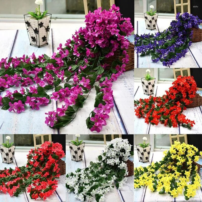 Flores decorativas artificiais falsas penduradas violeta planta de videira para casa decoração de jardim interior ao ar livre