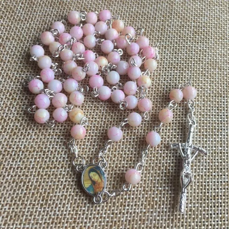 Colares com Pingente Luxo Rosa Longo Rosário Colar Para Homens Mulheres Jesus Cristo Resgata Cruz Fé Pingentes Corrente Colar Jóias