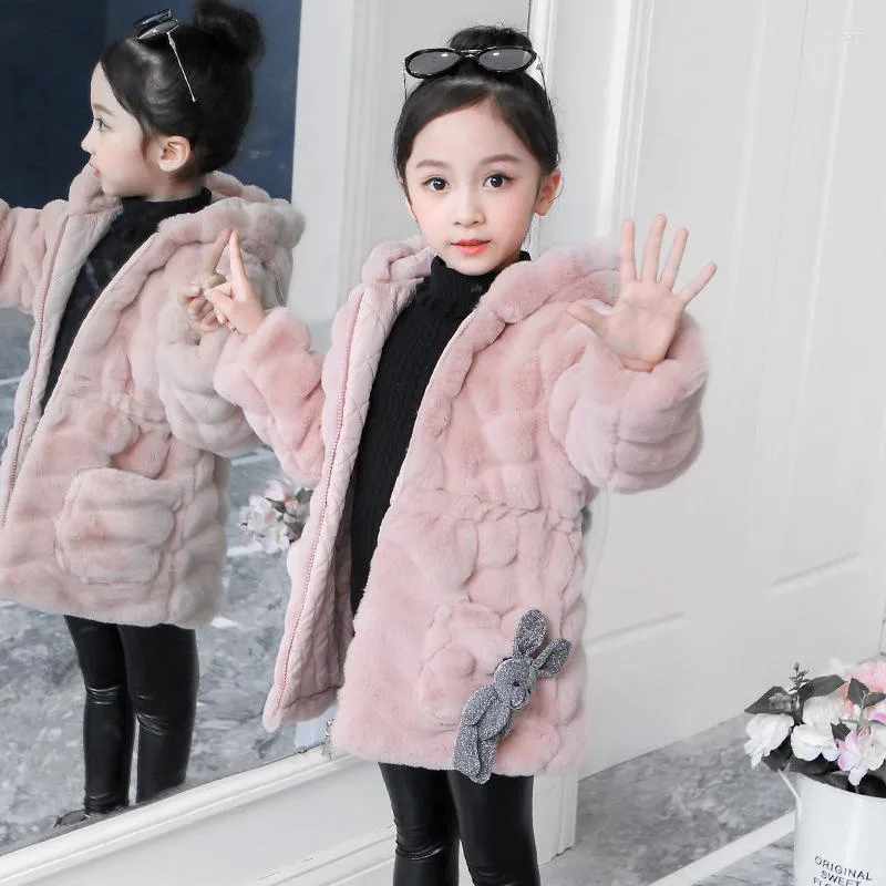 Vestes Doux Filles Manteau De Fourrure Enfants Chaud Faux Veste Pour Enfants Poids Lourd Épais Plus Velours À Capuche Survêtement