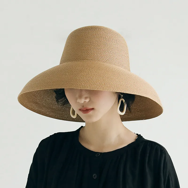 Khaki Wide Brim Classic Style Solid Color Big Eaves Sun Hat Khaki Reversible Linen Hat | Cabana Life main image 4