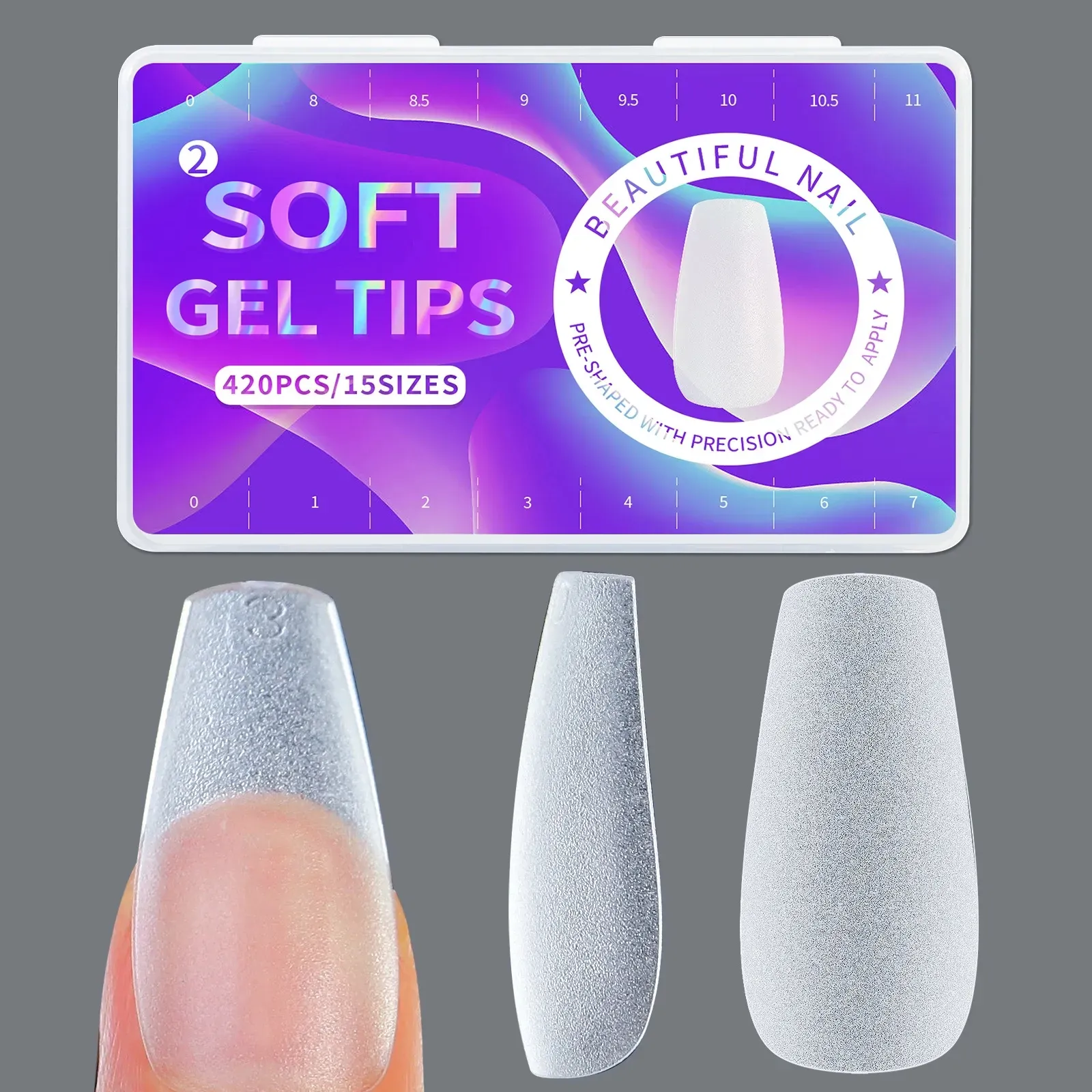 Frosted Ultra Thin Soft Gel Fake Nail Adhesive Tabs With Almond Water
