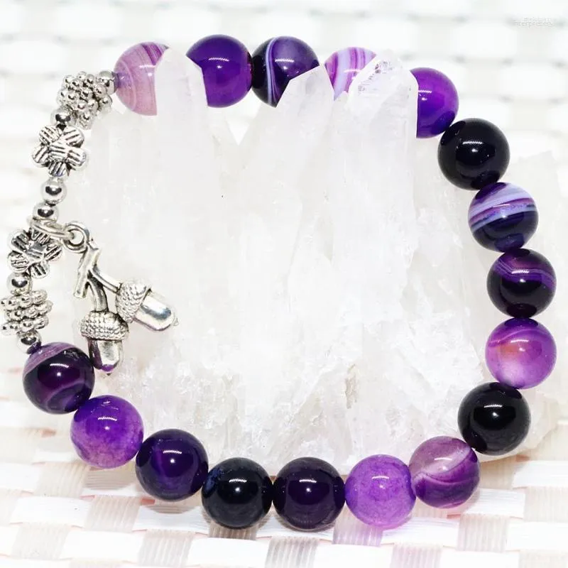 Strand Design Original Mode 8mm Perles Rondes Veines Violettes Naturelles Agat Bracelets Cornaline Onyx Pierre Bijoux 7.5 pouces B2091