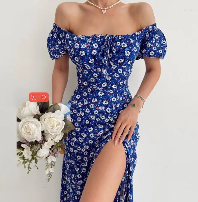 Casual Dresses One Line Neck Long Sleeved Printed Mid Length Dress 2023 Women's Clothing Selling Spring/summer