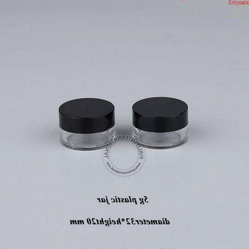 50pcs/Lot Promotion 5g Plastic Facial Cream Jar Black Cap 5ml Eyeshadow Small Container Refillable Mini Sample Packaginghigh quantlty Kvwow