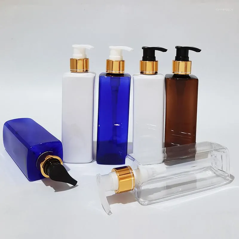 Opslag Flessen 1 stks 250 ml Lege Witte PET Goud Schroef Lotion Pomp Plastic Fles Cosmetische Verpakkingen Persoonlijke Verzorging shampoo Containers
