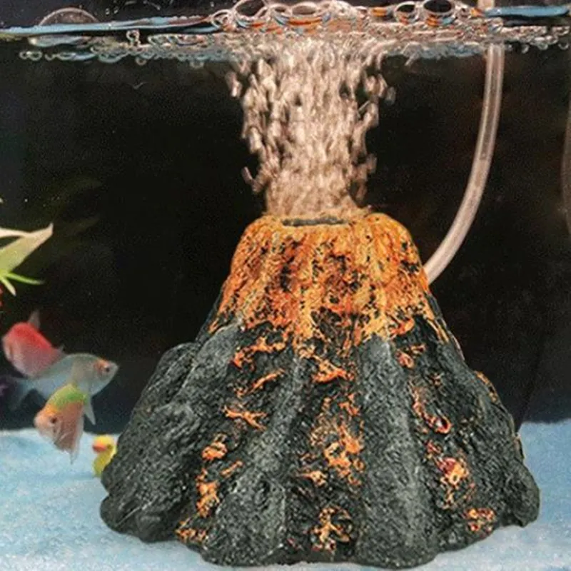 Aquarium Volcano Ornament Realistic Fish Tank Decoration with Air Stone,  Bubbler, Perfect for Aquatic Pets Landscaping