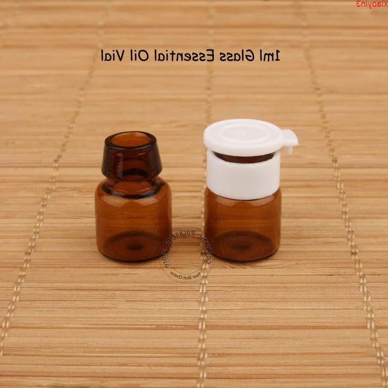 100pcs/lot wholesale amber 1mlガラスエッセンシャルオイルボトルが引き裂かれたキャップ1/10オンスミニサンプルジャー小さな詰め替え可能なQuantlty srpam