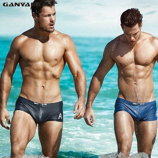 Mannen Badmode GANYANR Merk Mannelijke Zwembroek Plus Size Badmode Mannen Sexy Badpak Gay Swim Shorts Slips Sunga Baden effen Surf Strand