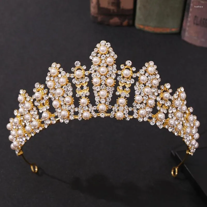 Hair Clips KMVEXO 2023 Baroque Pearls Crystal Bridal Veil Tiaras Crowns Rhinestone Pageant Diadem Headbands Wedding Accessories