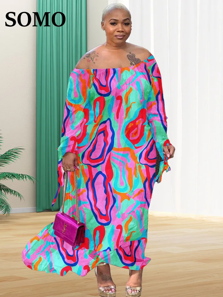 Robes grande taille SOMO Plus Size Africa Maxi Dress In Summer Robes Formelles Lâche Floral Print ElegantOutfits Wholesale Drop 230620