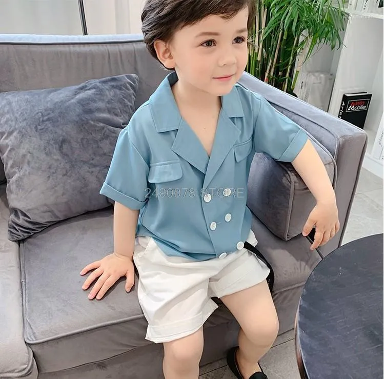 Zestawy odzieży Dzieci Summer Cool Shirt Białe szorty 2pc Zestaw szkoły urodzinowy dar urodzinowy taniec garnitur Flower Boys Formal Dress