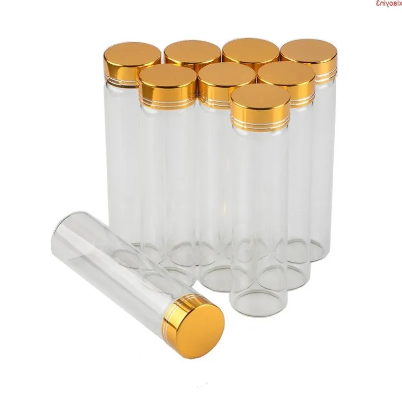 30 * 120mm 12pcs 60ml Bottiglie di vetro trasparente trasparente Vite in alluminio Tappo dorato Vuoto Contenitore regalo liquido Vasi di bottiglia dei desiderihigh qual Cxmf