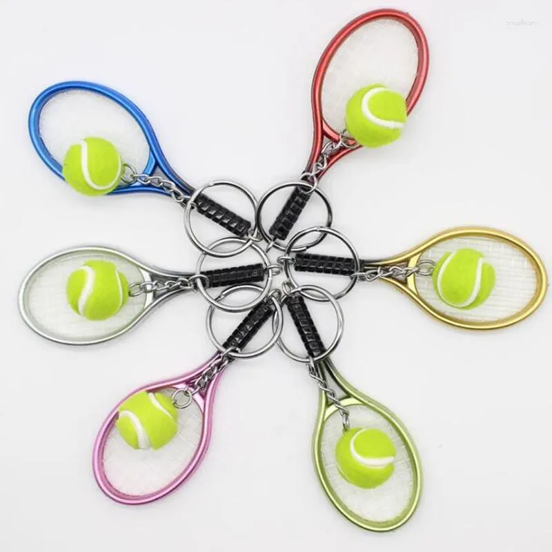 Sleutelhangers Fashion Mix Color Metal Tennis Racket Hanger Sleutelhangers Sport Style Charm Rings Gift Y15790