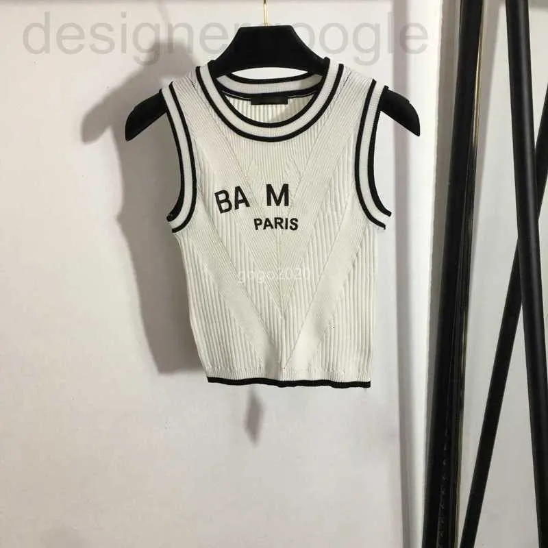 Diseñador de camisetas para mujer 23ss Camiseta de diseñador para mujer Chaleco de punto Camisetas para correr con letras Estampado de rayas Tops cortos Runway Marca de gama alta Estiramiento sin mangas