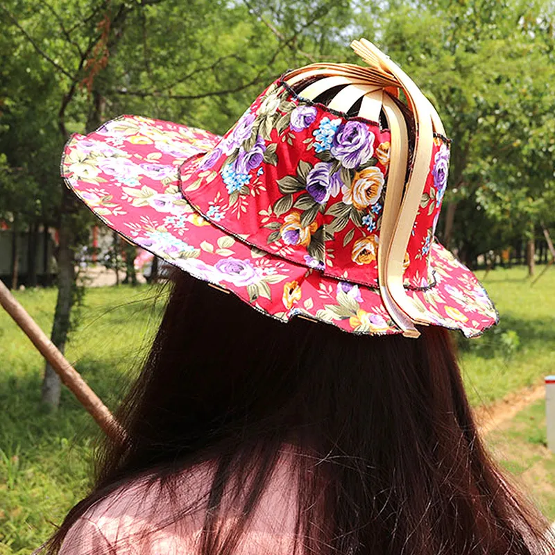 Bamboo Silk Foldable Fan Packable Sun Hat With Wide Brim For Women