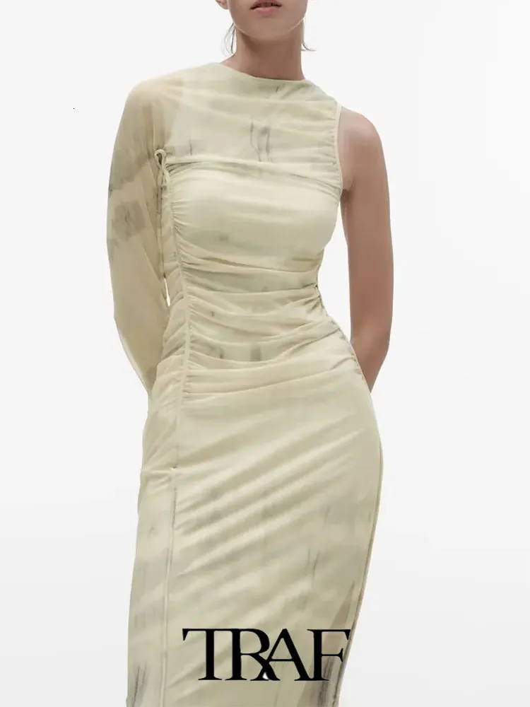 Basic Casual Kleider Traf Frauen Kleid modische gedruckte Seidenbildschirm Asymmetrisch schlanker langer Kleidung Frau Frau Frau Kleid 230620