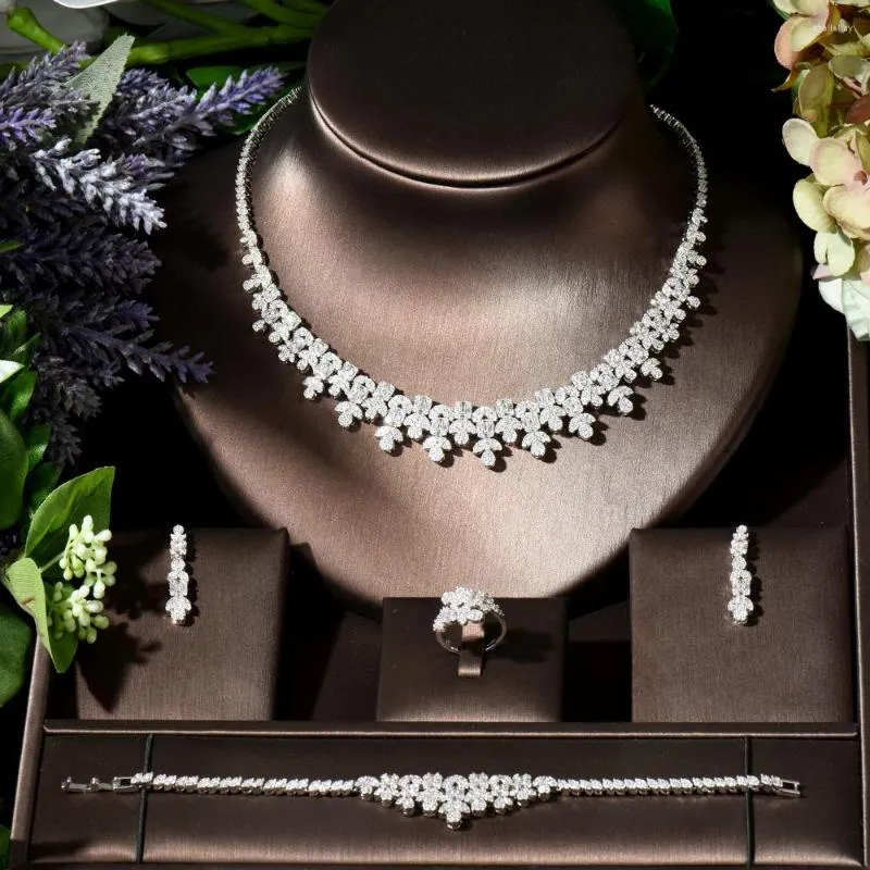 Necklace Earrings Set Fashion Luxury Elegant 4 PCS Bracelet Ring For Noble Women Bridal Wedding Party Show N-49