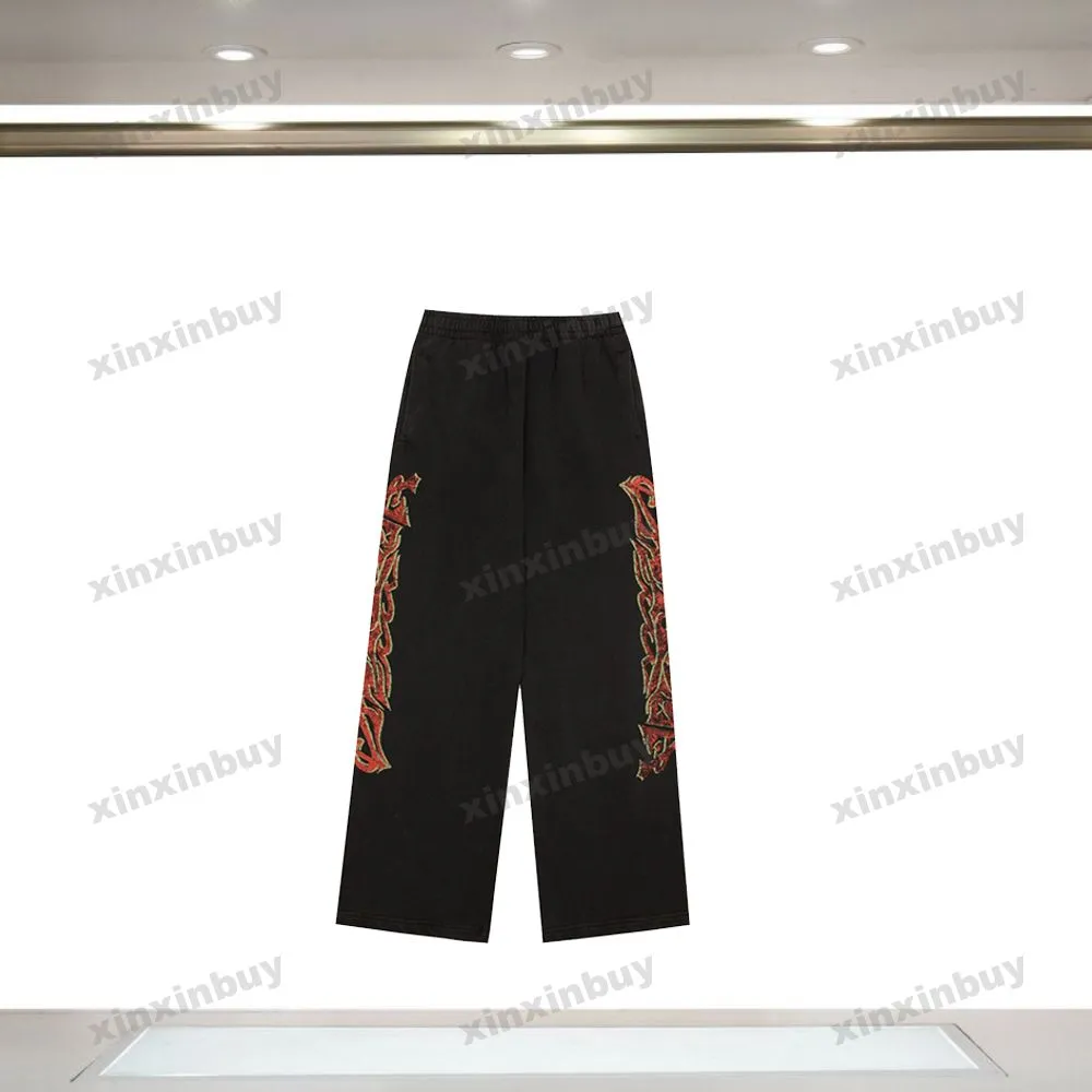 xinxinbuy män kvinnor designer pant paris graffiti brev tryck vår sommaren casual byxor blå grå svart s-2xl