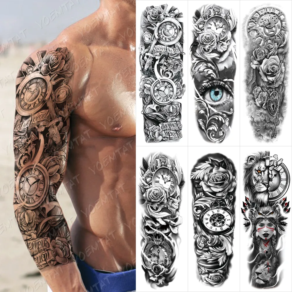 Waterproof Temporary Tattoo Stickers for Men Women, 6PCS Large Arm Sleeve  Tattoo Color Tiger Wolf Dragon Rose Body Art Fake Tatoo 230621