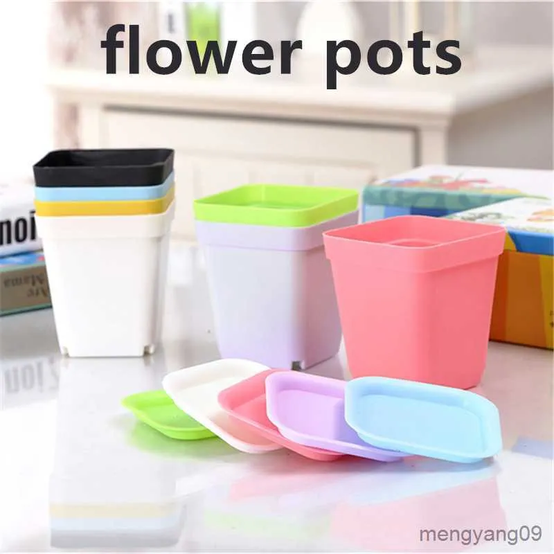 Planters Pots Colorful plastic plant pots square flower plate creative Garden home Decor lazy flower flower pots for succulents R230621