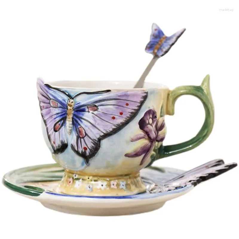 Tazas de cerámica para té y café, taza de leche de mariposa, manualidades decorativas para el hogar, habitación, decoración de boda, taza de escultura de Animal de porcelana, regalo