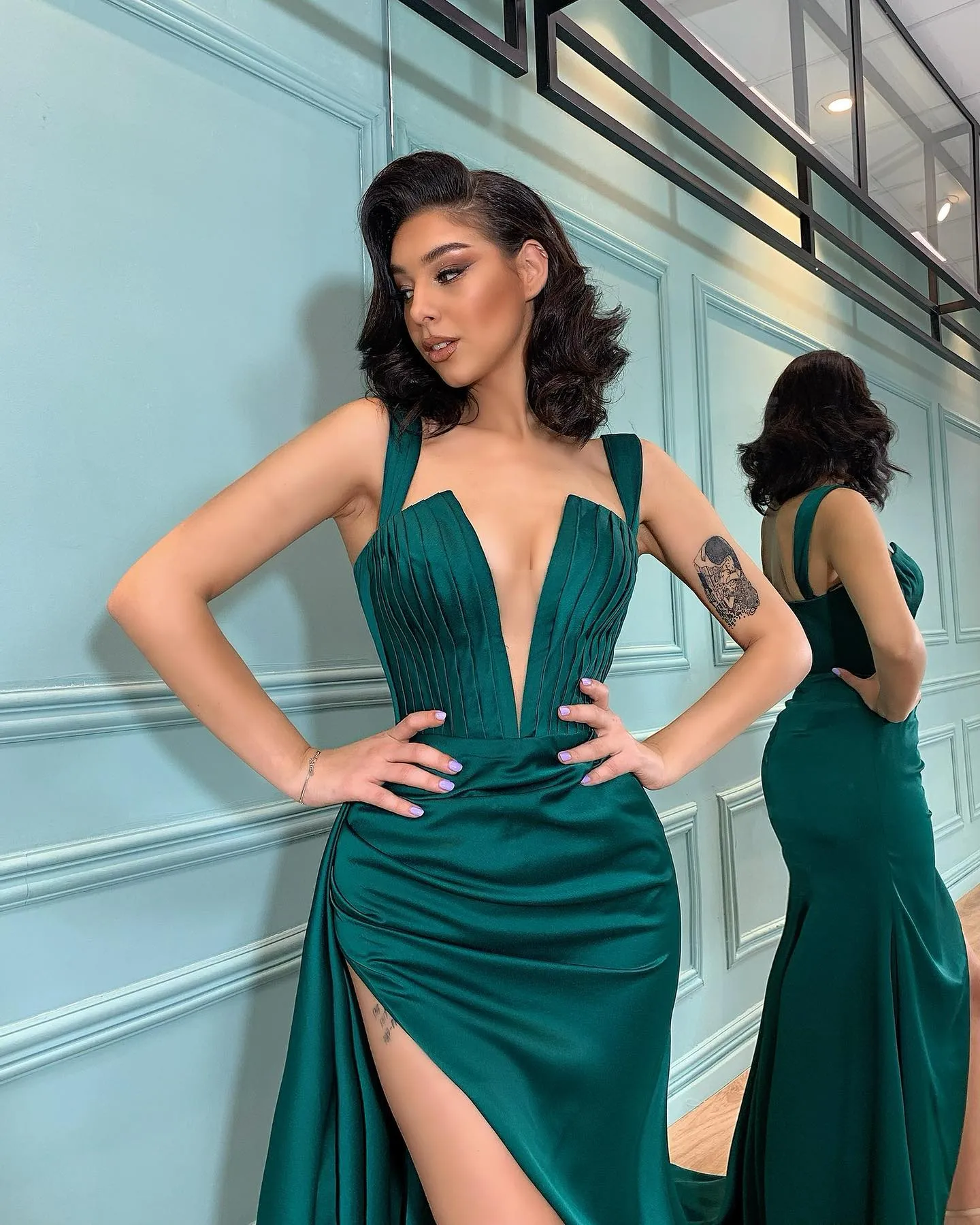 Abiti Da Sera Sexy Verde Scuro Abiti Da Sera Con Scollo A V Pieghe