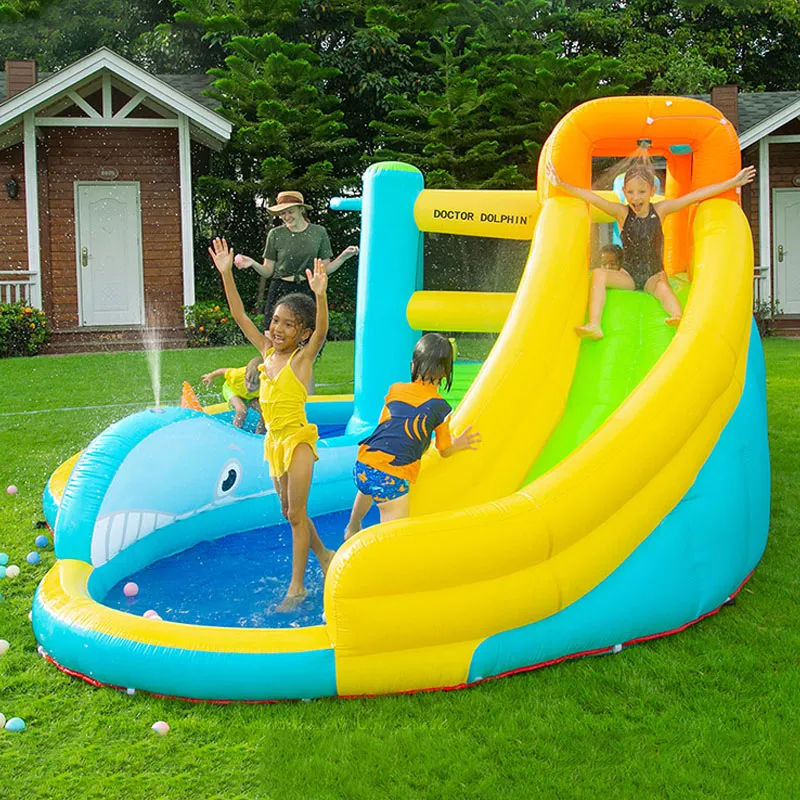 Binnen waterpark Texas Business Start Whale opblaasbare dia voor kinderen kasteel met splash pool buitenspel plezier in tuin achtertuin marine thema combo speelgoed feestcadeaus