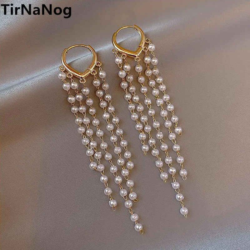 Dangle Chandelier South Korea Long Tassels Of Pearl Earrings Design Feeling Simple Lady Fan Fashion Love Ear clip Individuality Elegant 230621