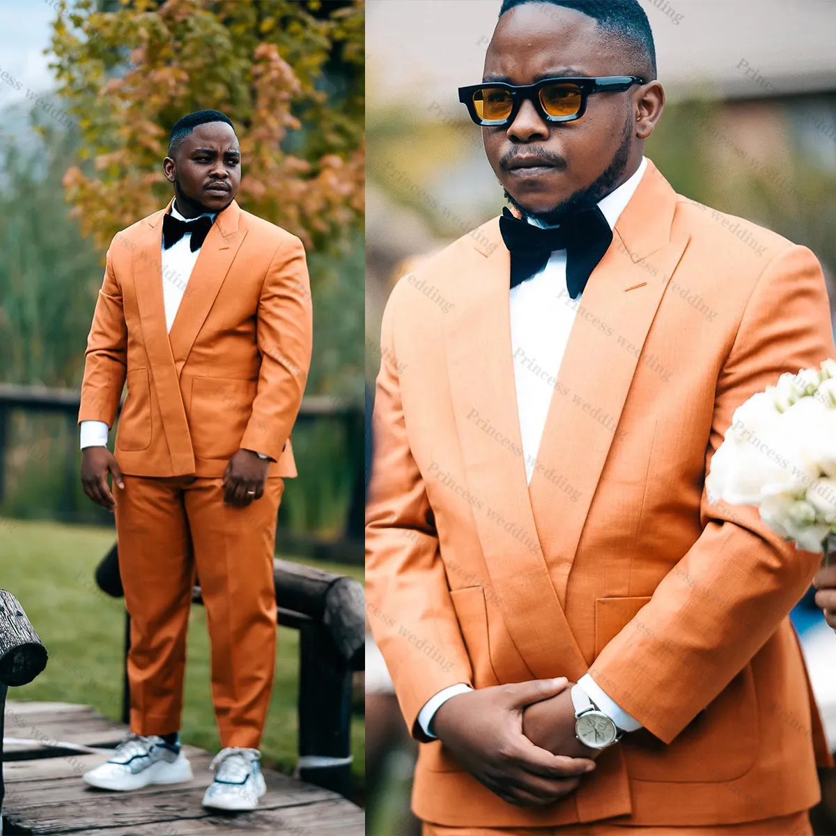 Custom Orange Plus Size Wedding Suit For Groomsmen Custom Made