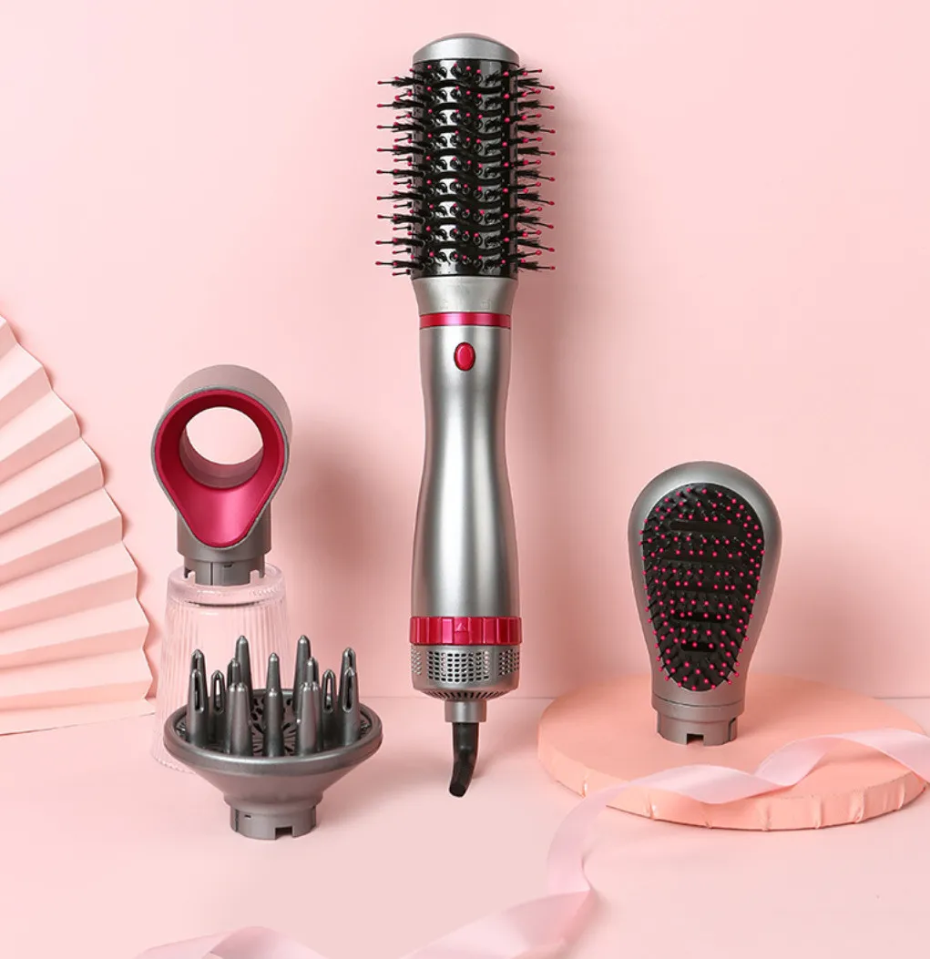 4-in-1 Versatile Hair Styling Tool with Hot Air Brush, Curling Wand, Straightener, and Blow Dryer, Ideal for All Hair Types High Quality and Durable