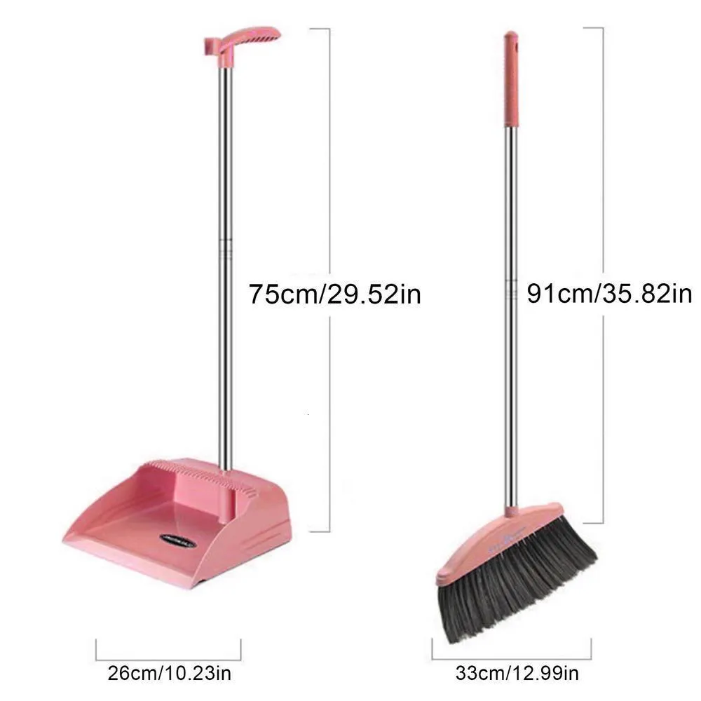 Set Scopa E Paletta Con Manico Lungo Regolabile | Pieghevole In Piedi Con Labbro In Gomma Per Pulizia Casa E Ufficio - Altezza 132 Cm