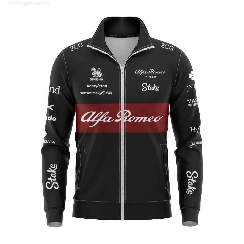 Mens Jackets the Alpha Romeo F1 Racing Team Jacket Formula One Zipper Sweatshirt That Womens Stand Neck Black Coat Plus Size