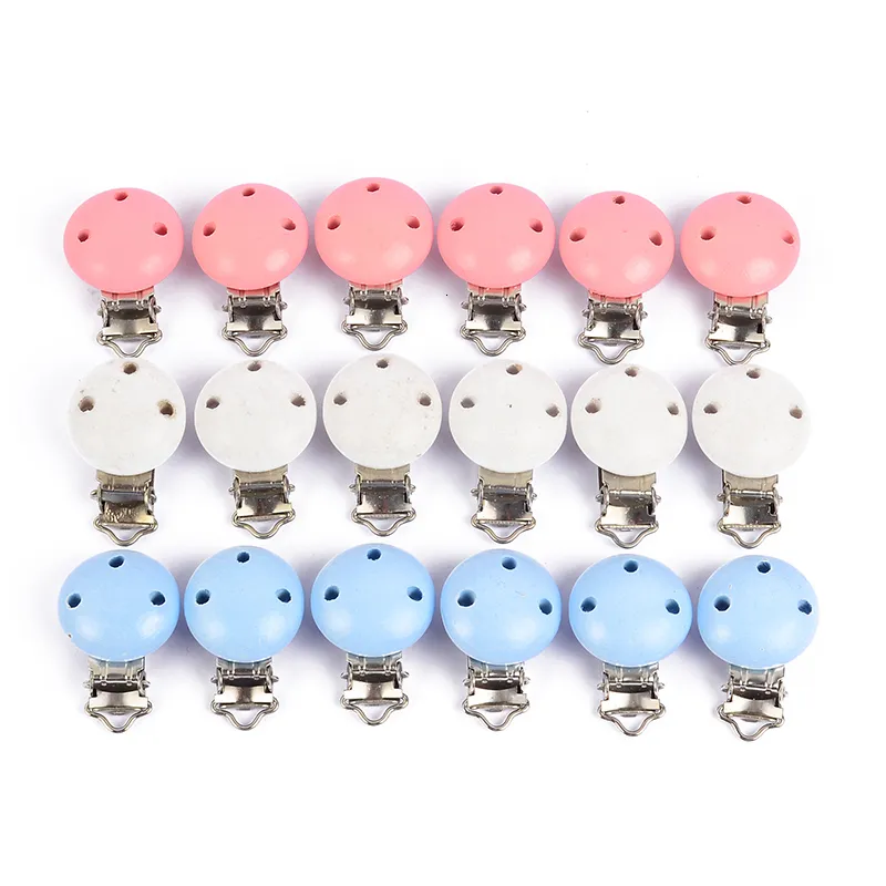 Baby Teethers Toys 10PcsLot 3 colori Round Wood Ciuccio Clip Dentizione Bead Accessori per catena fai da te Strumento all'ingrosso 230621