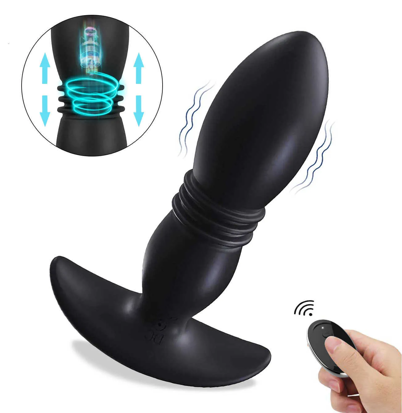 Thrusting Anal Vibrator With Remote Control Telescopic Butt Plug_voghion.com