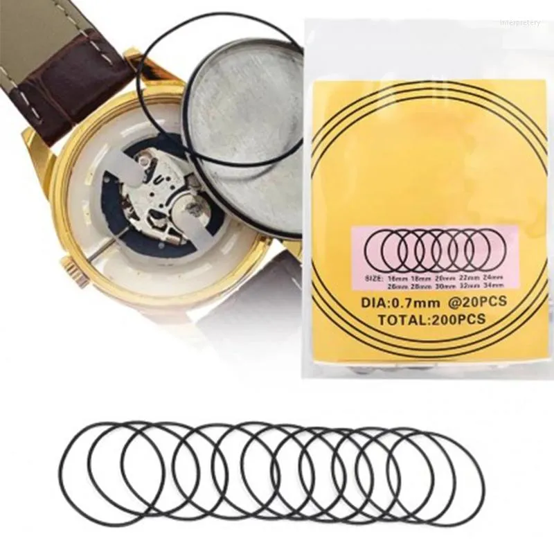 Kit di riparazione per orologi 200PCS O-ring Guarnizioni per cover posteriore in gomma impermeabile Strumento per orologiaio Spessore 0,7 mm