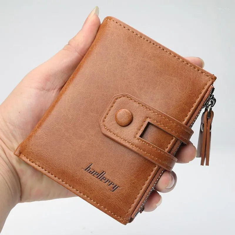 Carteras de moda para hombre, monedero clásico de cuero PU, cartera corta con cremallera, soporte para banco de identificación de negocios, Mini bolso de mano para dinero para hombre