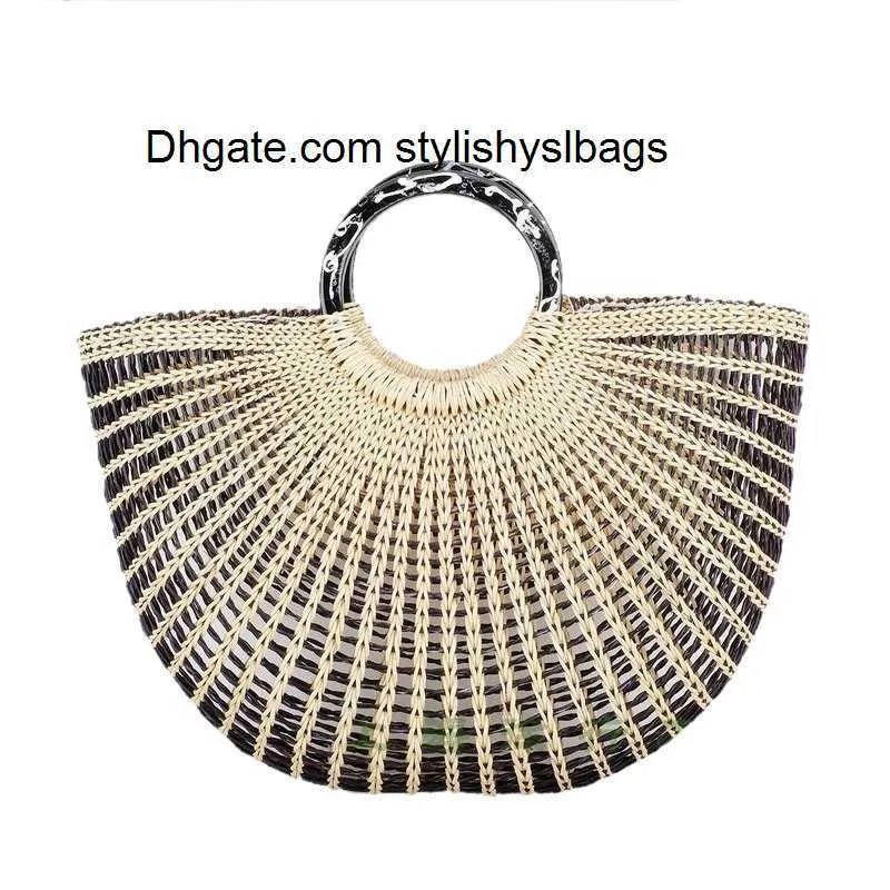 Stuff Sacks Straw bag ins summer yellow straw bag pumpkin holiday beach bag ladies acrylic handbag fashion drawstring