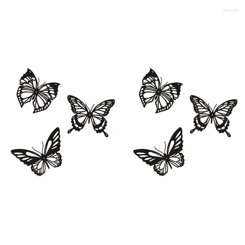 Dekorativa figurer 6st Butterfly Metal Wall Decor Black Hanging Farmhouse Rustic Home Office Bedroom