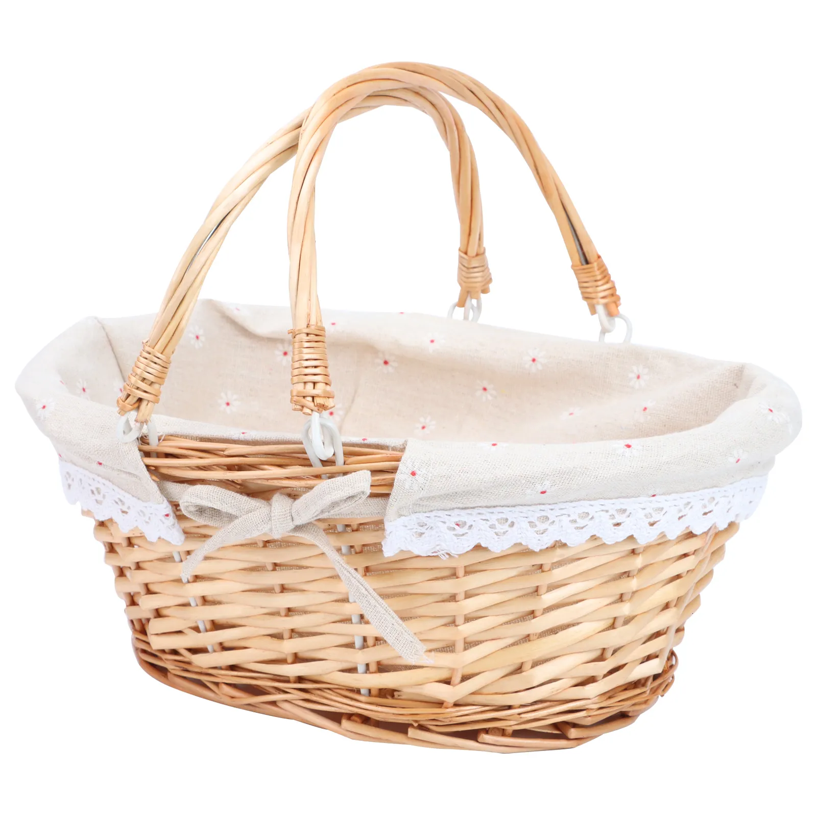 Cesta De Picnic De Mimbre Con Tapa - Tamaño Mediano (34x23x31 Cm), Forro Extraíble, Asa, Ideal Para Exterior