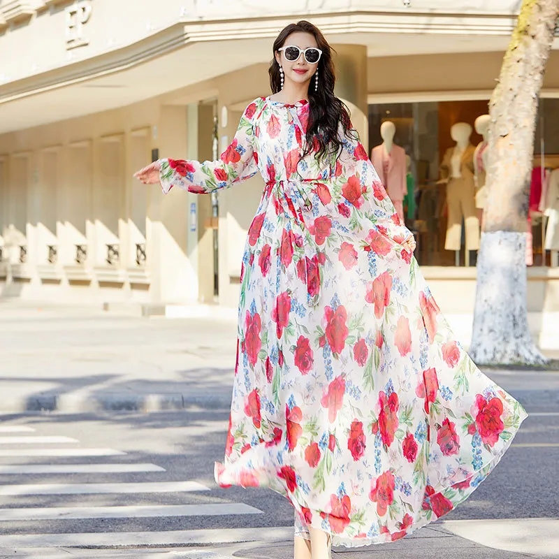 Summer Floral Dress Women's O Neck Short Sleeve, Belted High Waist Casual  Dresses, Elegant Sundress Shop Now!