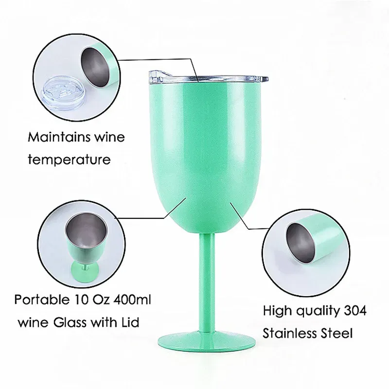 DHgate Stainless Steel Double Walled Red Wine Goblet with Lid for Wedding Parties Set of 2 Red Home Garden