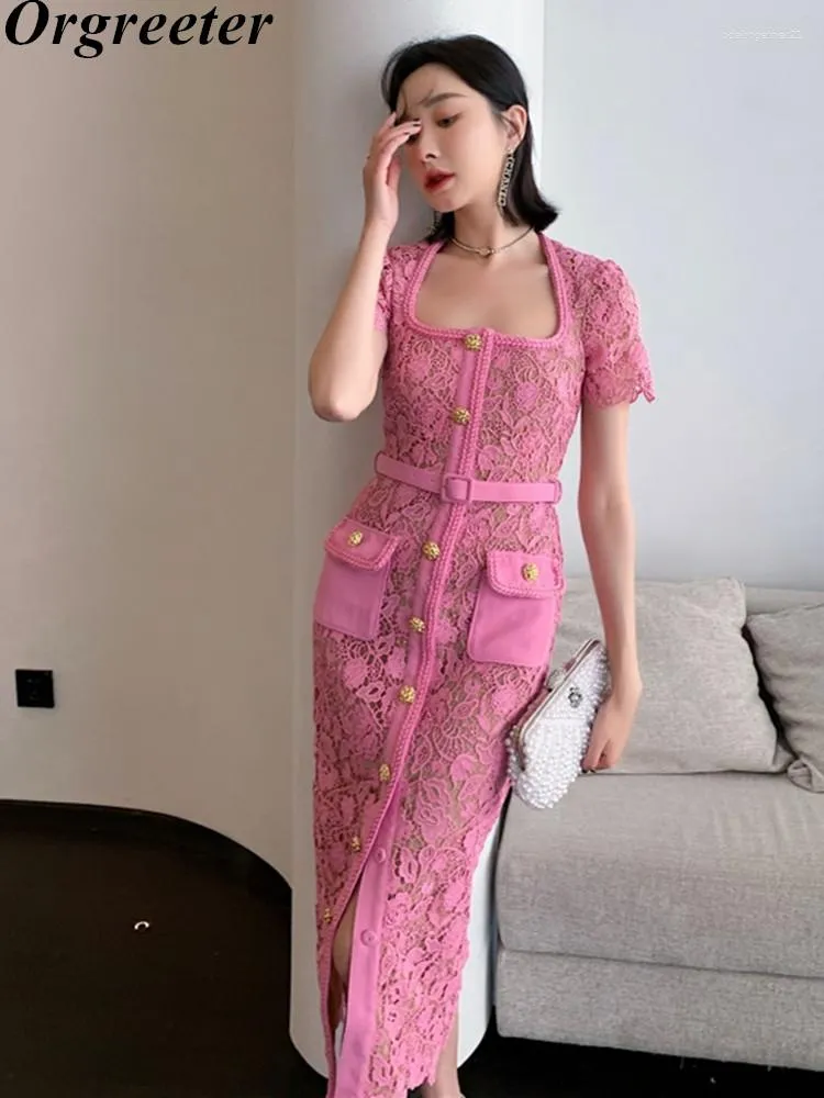 knee length dresses for ladies Blush Floral Lace Homecoming Dress Spaghetti Strap Knee Length Dress Hc335 Custom Colors / 24W main image 1