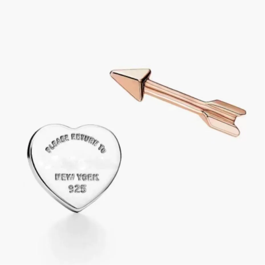 S Sterling Sier Earrings Stud Sweet Heart Arrow Asymmetric Designer Earings for Women Brand Newest Engagement Elegant Ear Rings Earring Jewelry