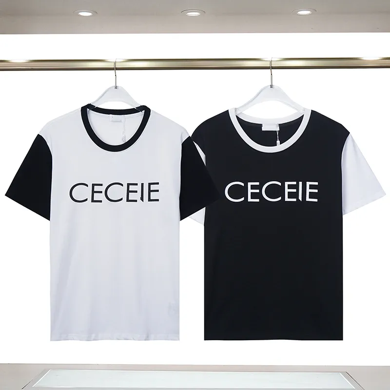 CE Mens Casual T-shirt D'été À Manches Courtes Simple Lettre Impression Slim Fit Noir Et Blanc Respirant Couple Petit Col Rond Top